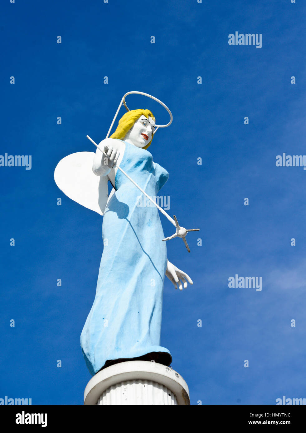 The Blue angel Motel Sign and Statue in old Las Vegas. 'The angel in Sin City' Stock Photo