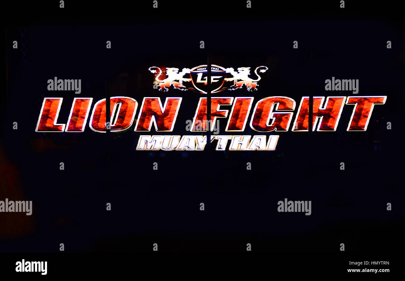 Lion Fight Logo, Muay Thai Fighting Promoter Stock Photo