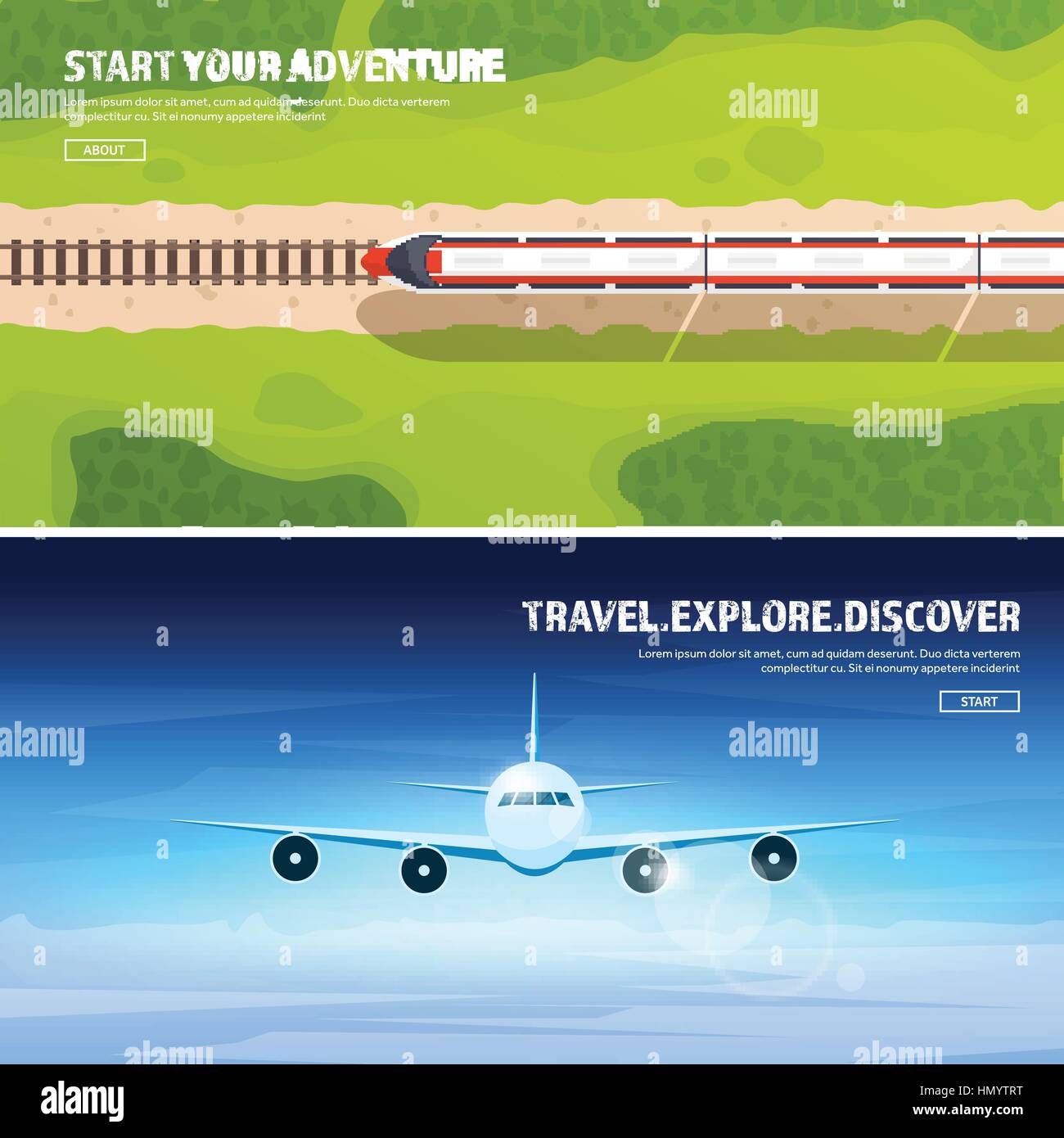 Train, railwa station. Travel and tourism. Airplane, aviation. Summer ...