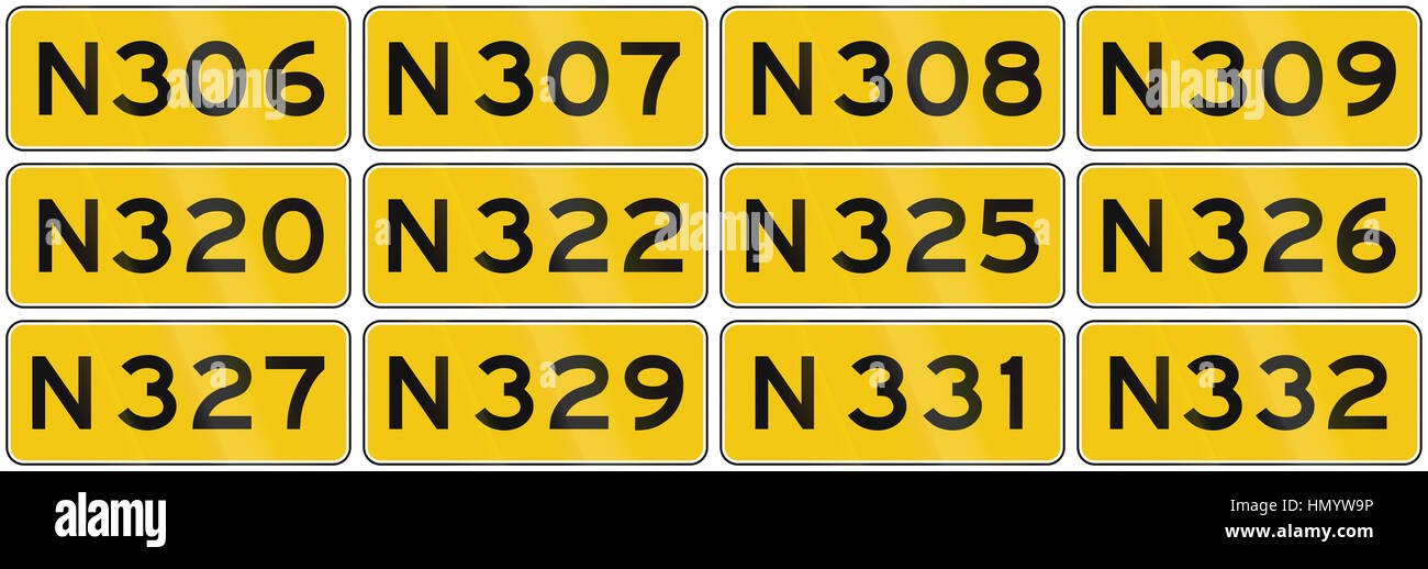 Collection of Dutch road shields of provincial roads. Stock Photo