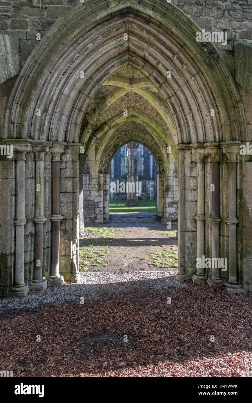The arches of the Chapter House, part of Margam Country Estate, Wales. Stock Photo