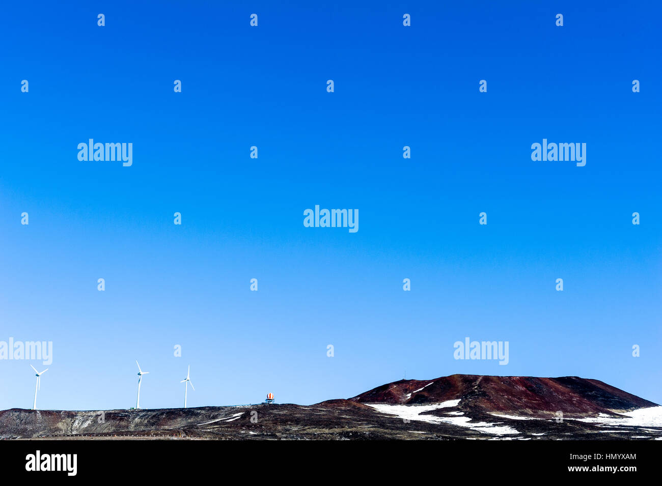Wind turbines on a barren volcanic hill in Antarctica Stock Photo - Alamy