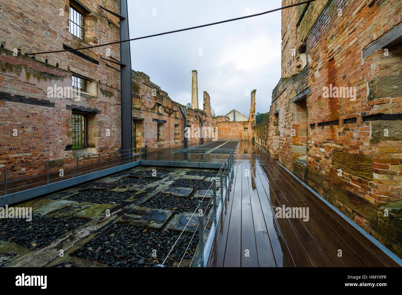The restored timber floor of the penitentiary at Port Arthur. Stock Photo