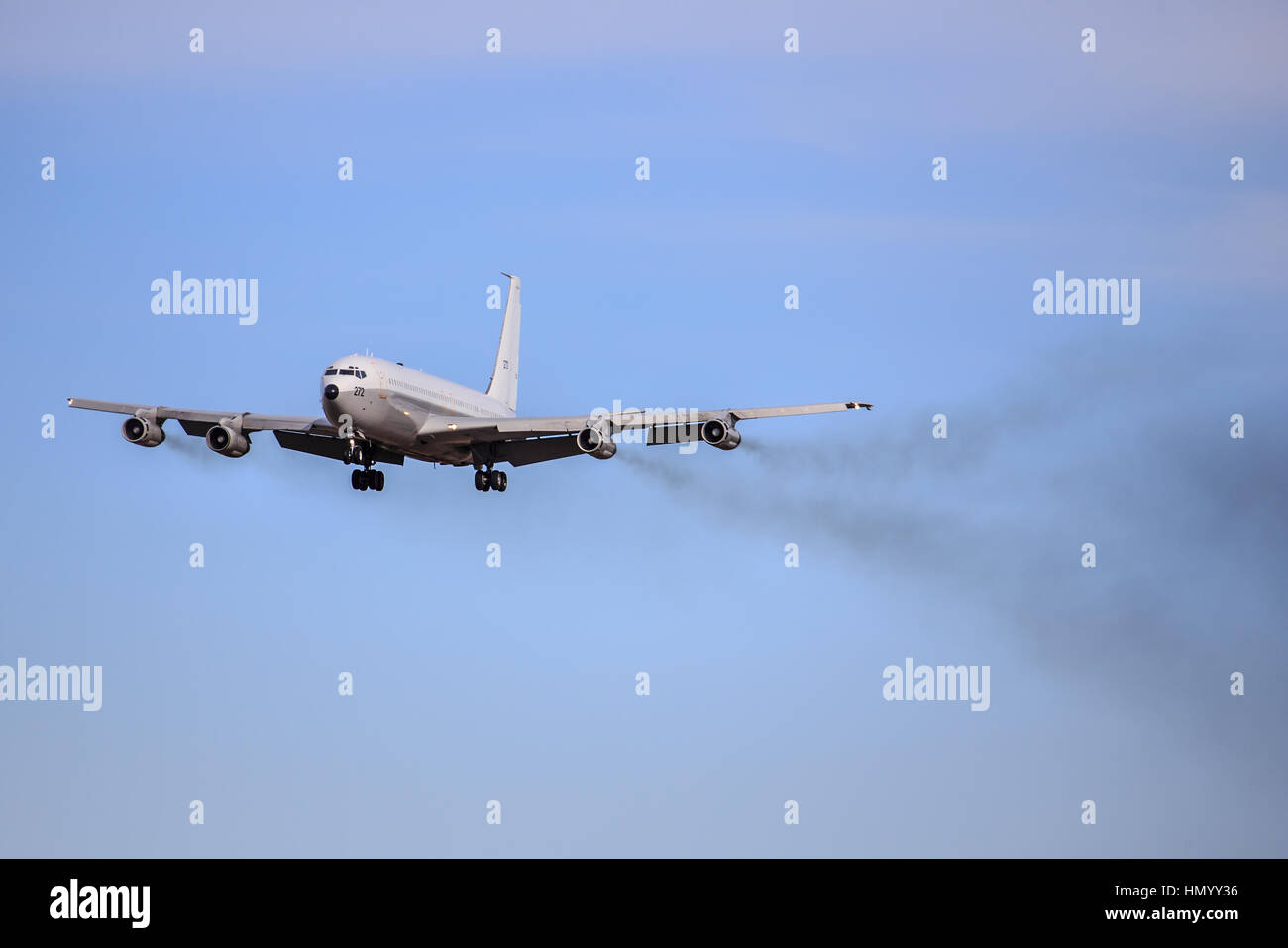 Manching/Germany Februar 10, 2015: Israel - Air Force Boeing 707-3L6C landing at Manching Airport. Stock Photo