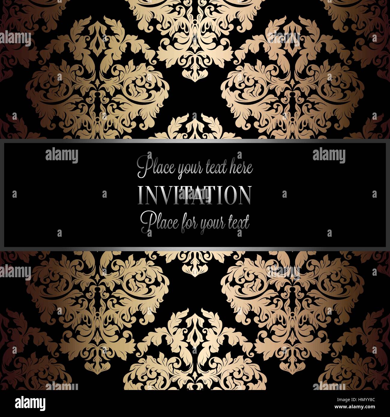 Baroque background with antique, luxury black and gold vintage frame