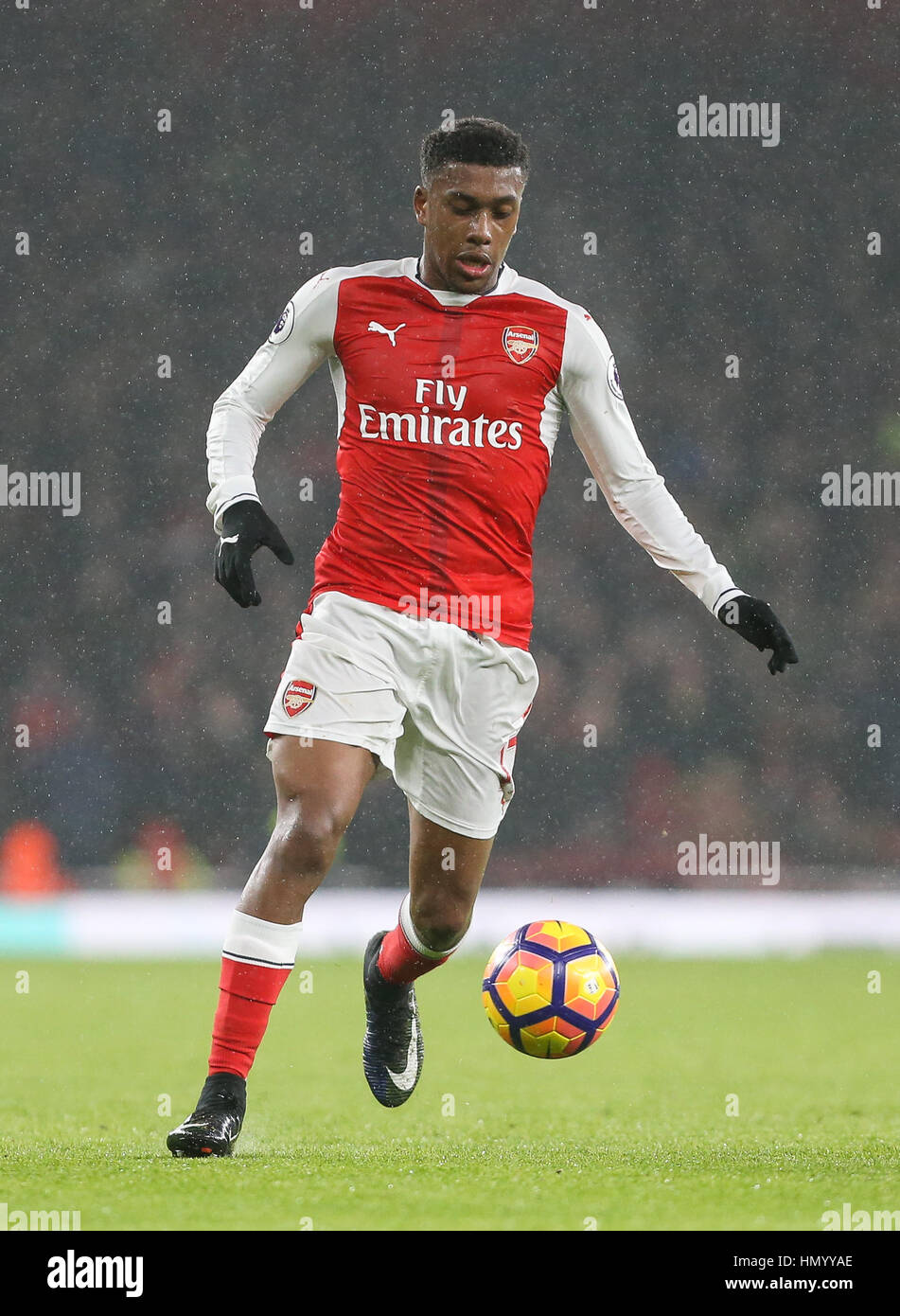 Alex Iwobi of Arsenal during the Premier League match between Arsenal and Watford at the Emirates Stadium in London. December 31, 2017. EDITORIAL USE ONLY Stock Photo