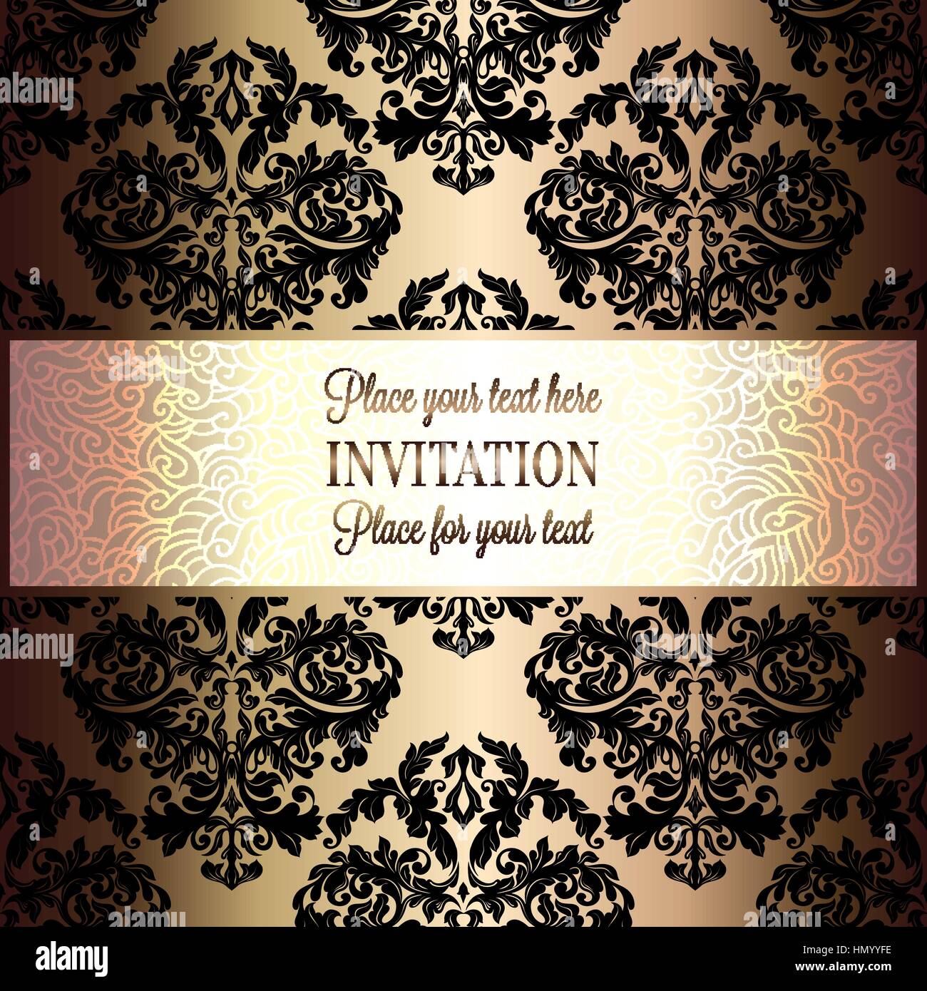 Baroque background with antique, luxury black and gold vintage frame