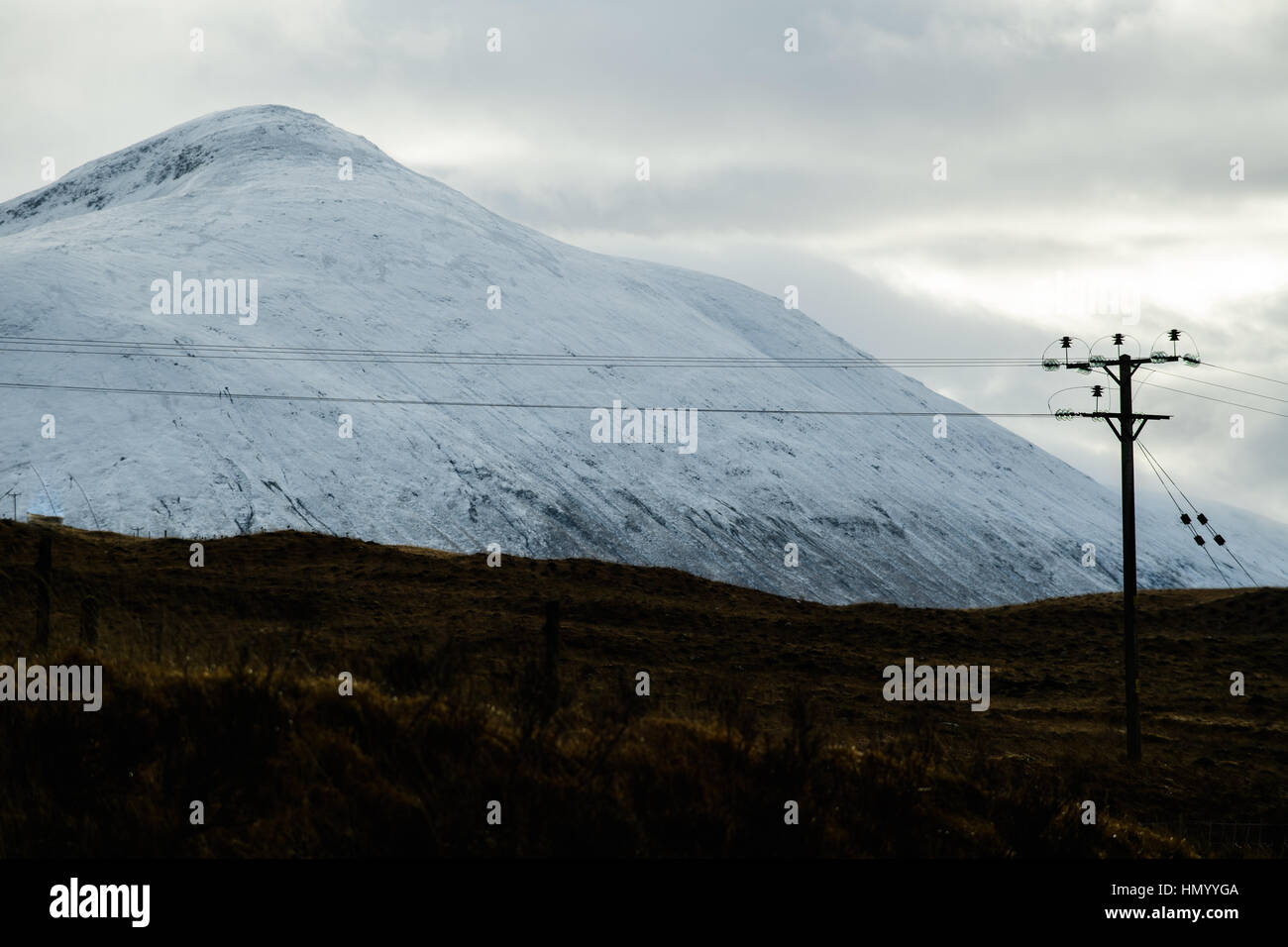 Electricity supply route near Tyrdrum, the highlands, Scotland, Britain. Stock Photo