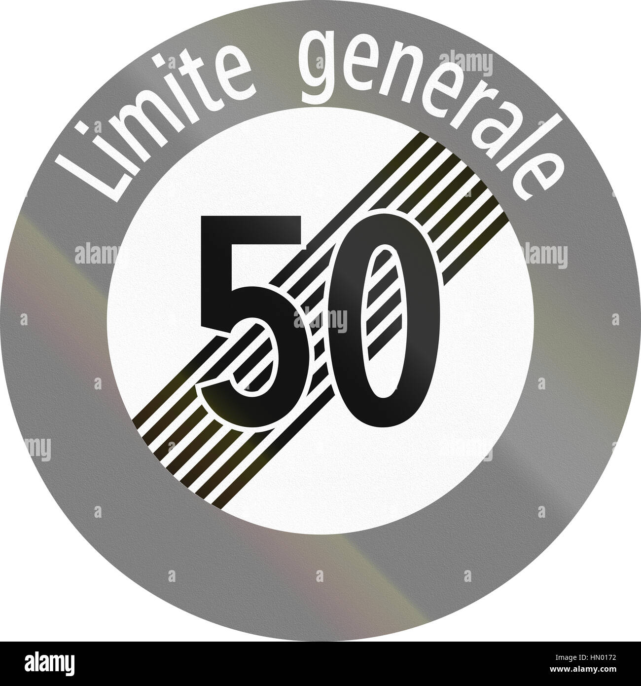 Road sign used in Switzerland End of maximum speed limit, the word