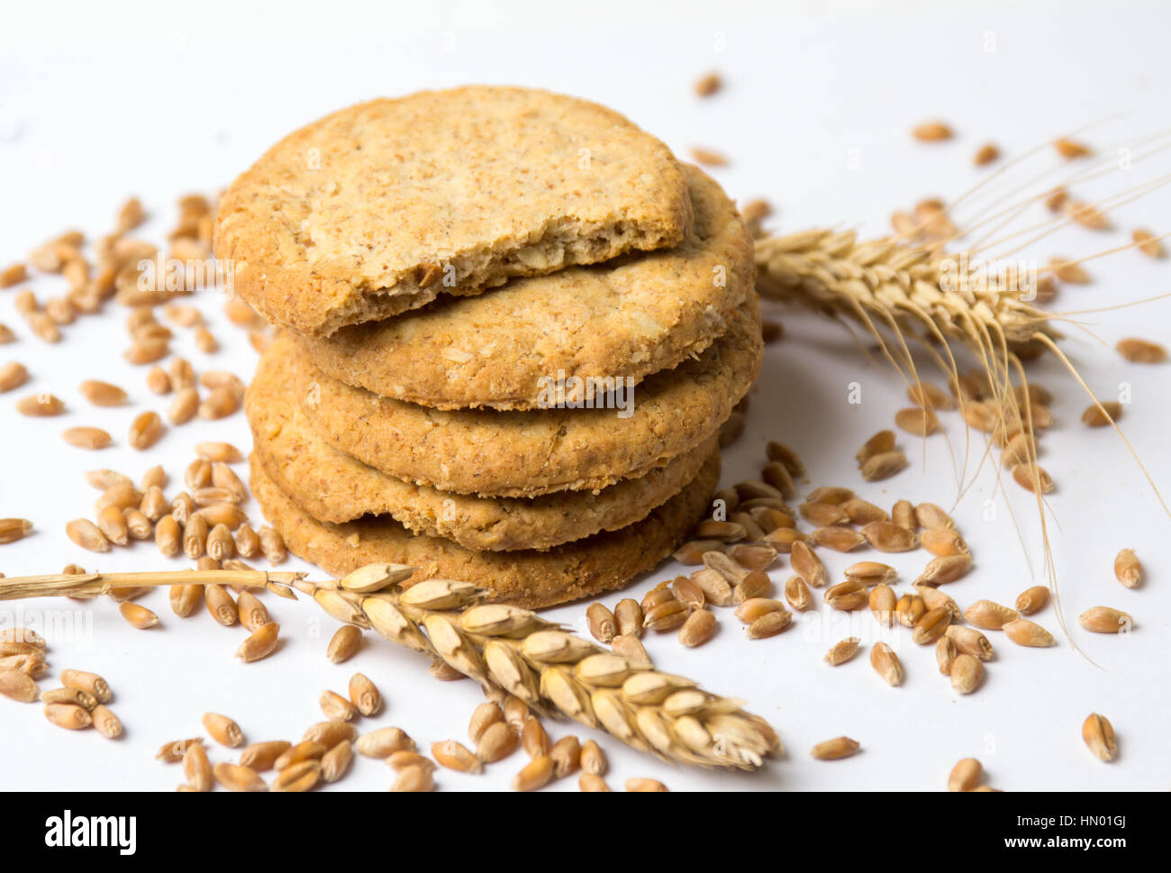 Integral cookies with linseed on white background Stock Photo