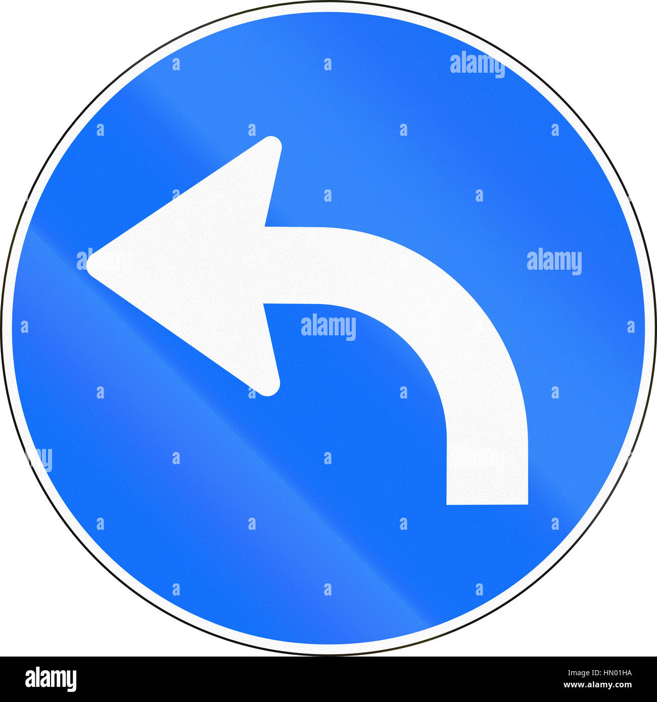 Road sign used in Switzerland - Turn left ahead Stock Photo - Alamy