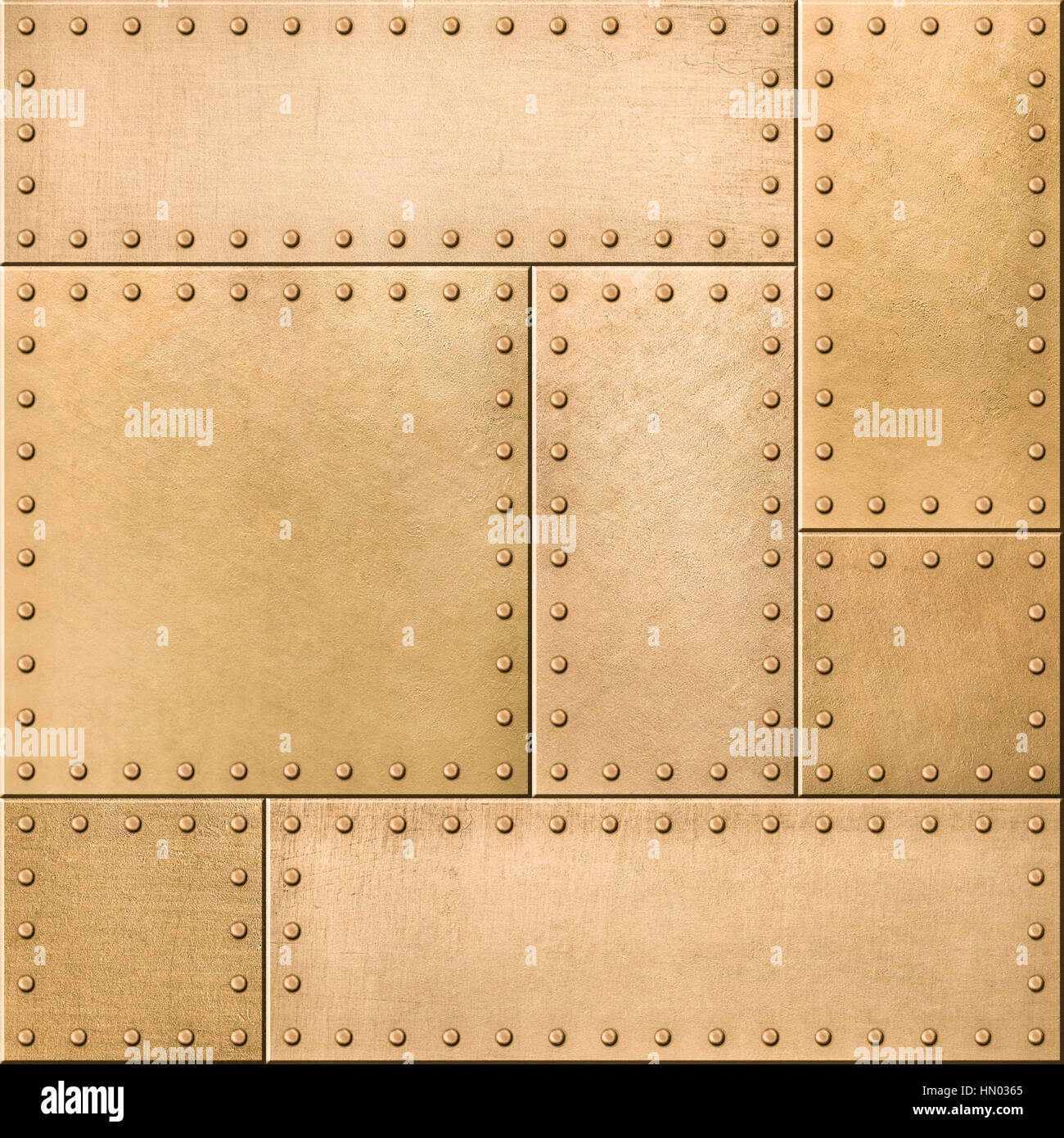 Gold metal plates with rivets seamless texture Stock Photo