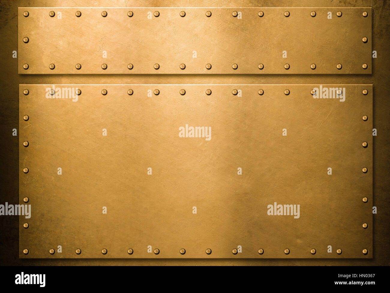 Gold metal plates with rivets template Stock Photo
