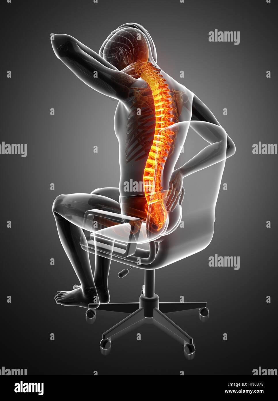 3D Illustration of male Feeling the back pain Stock Photo - Alamy