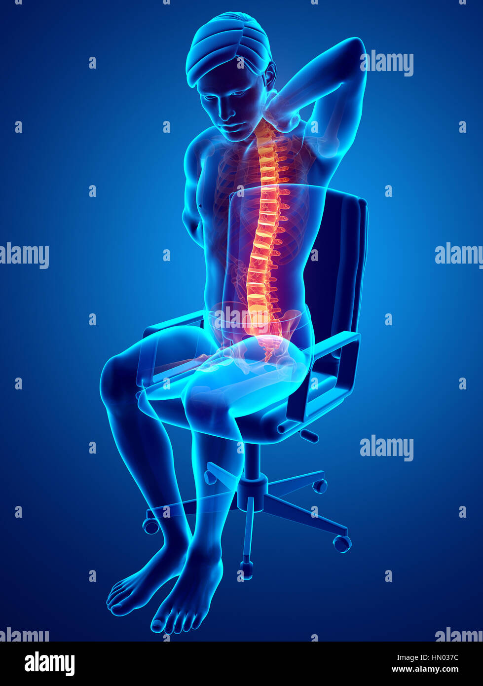 3D Illustration of male Feeling the back pain Stock Photo - Alamy