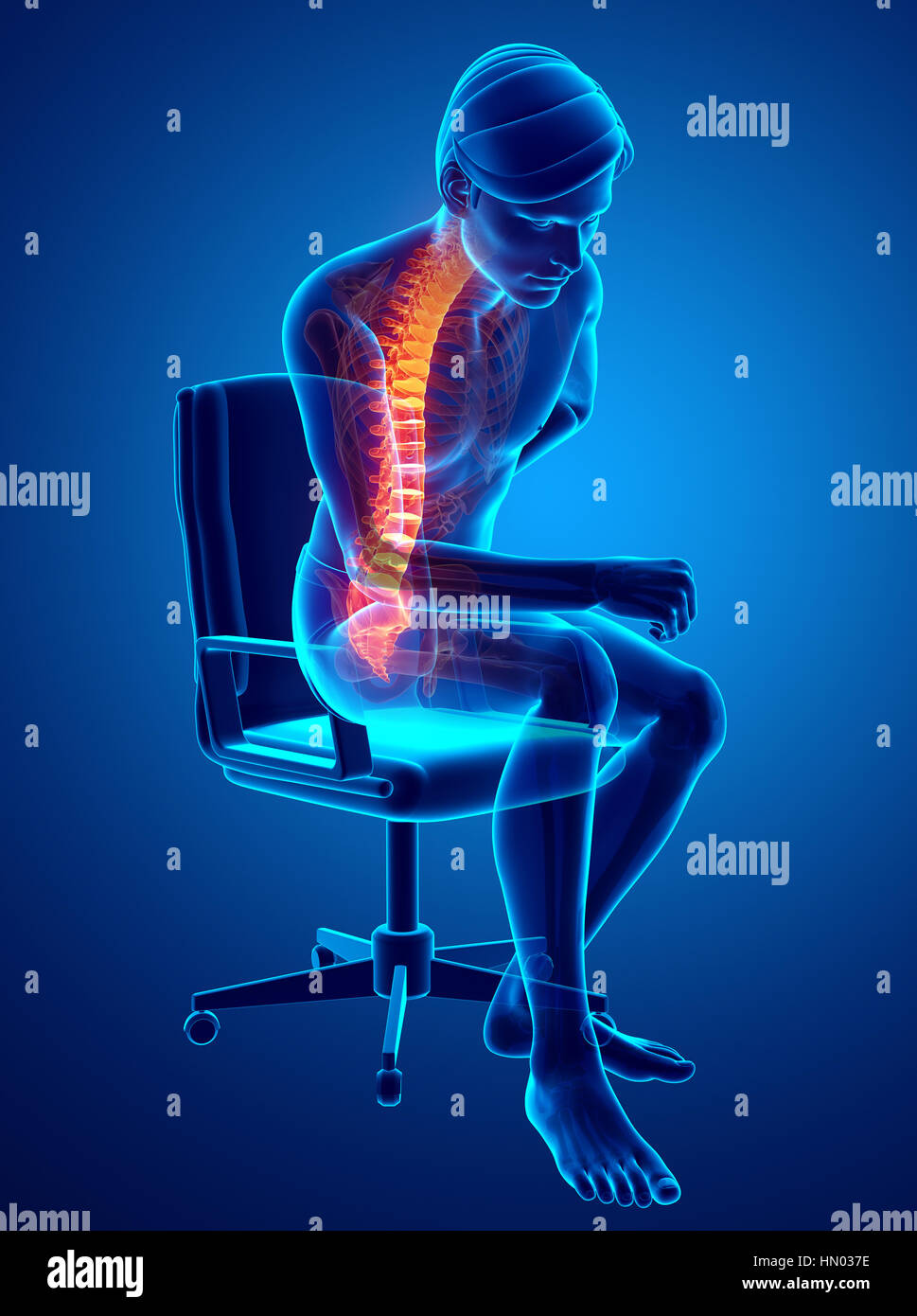 3D Illustration of male Feeling the back pain Stock Photo - Alamy