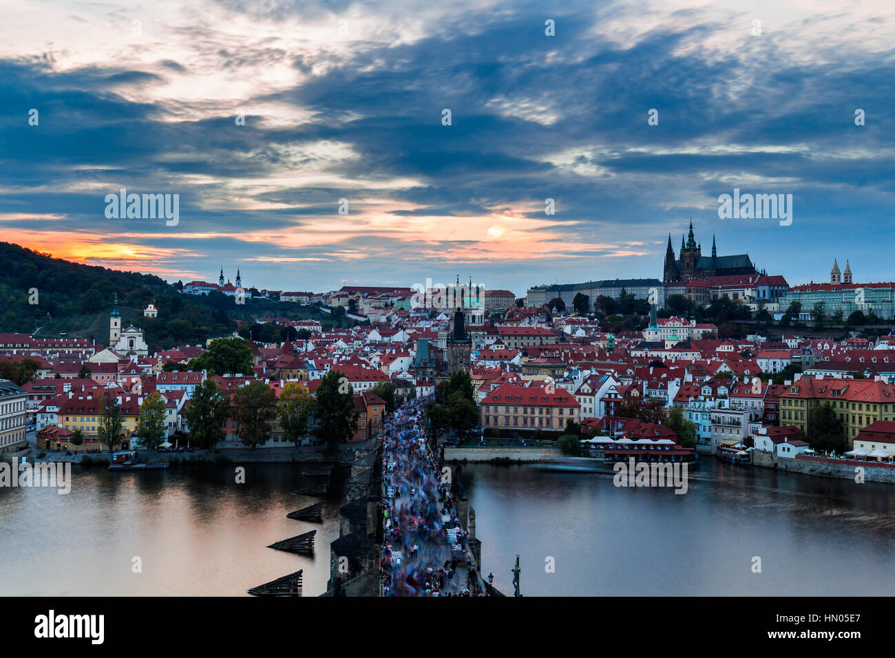 Charles Bridge (Karluv Most) is Prague most familiar monument, connects the Old Town (Stare Mesto) with the Little Quarter Stock Photo