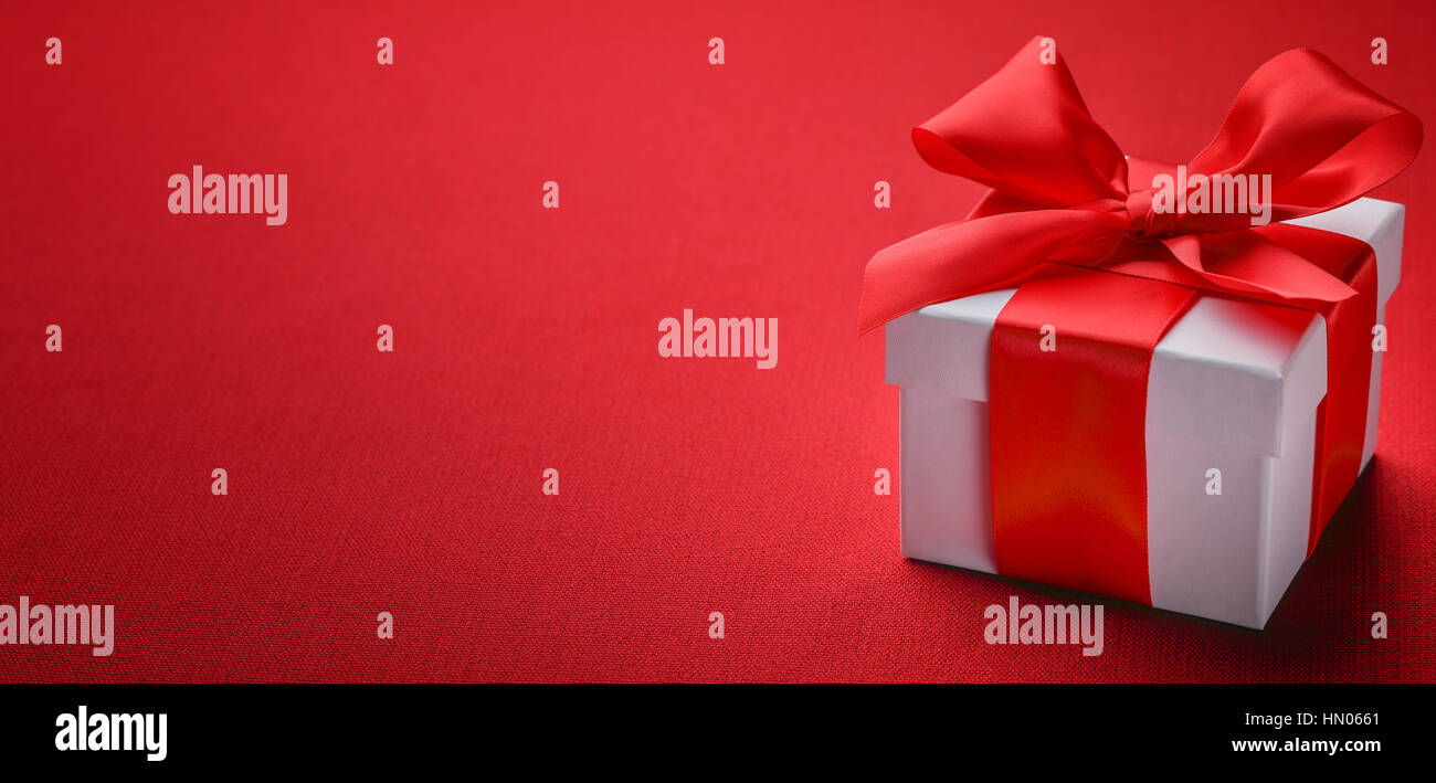 gift box with red ribbon bow,copy space for your text Stock Photo