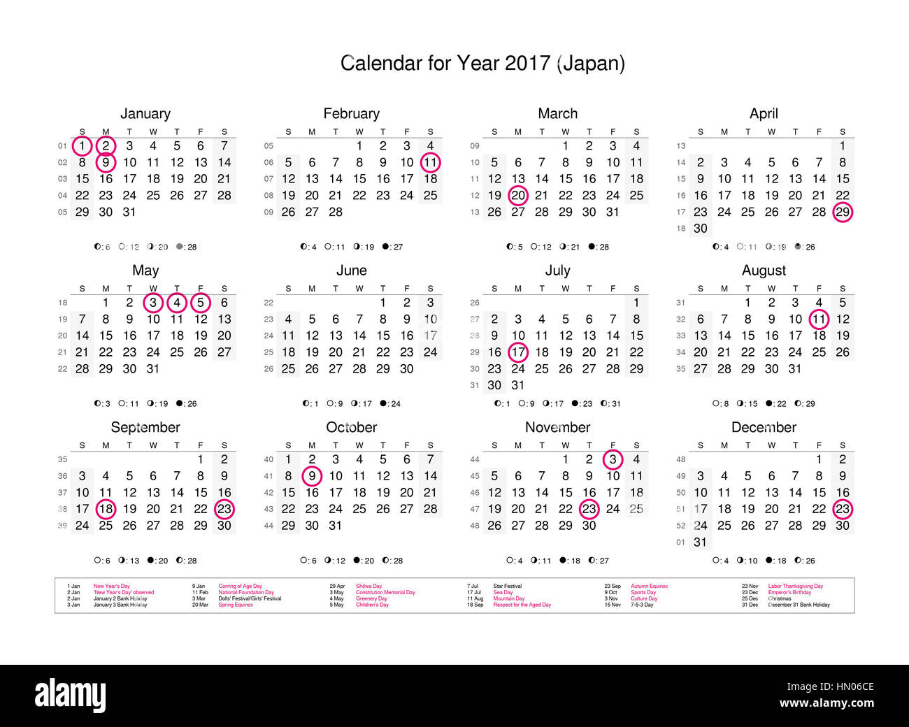 Calendar Of Year 17 With Public Holidays And Bank Holidays For Japan Stock Photo Alamy