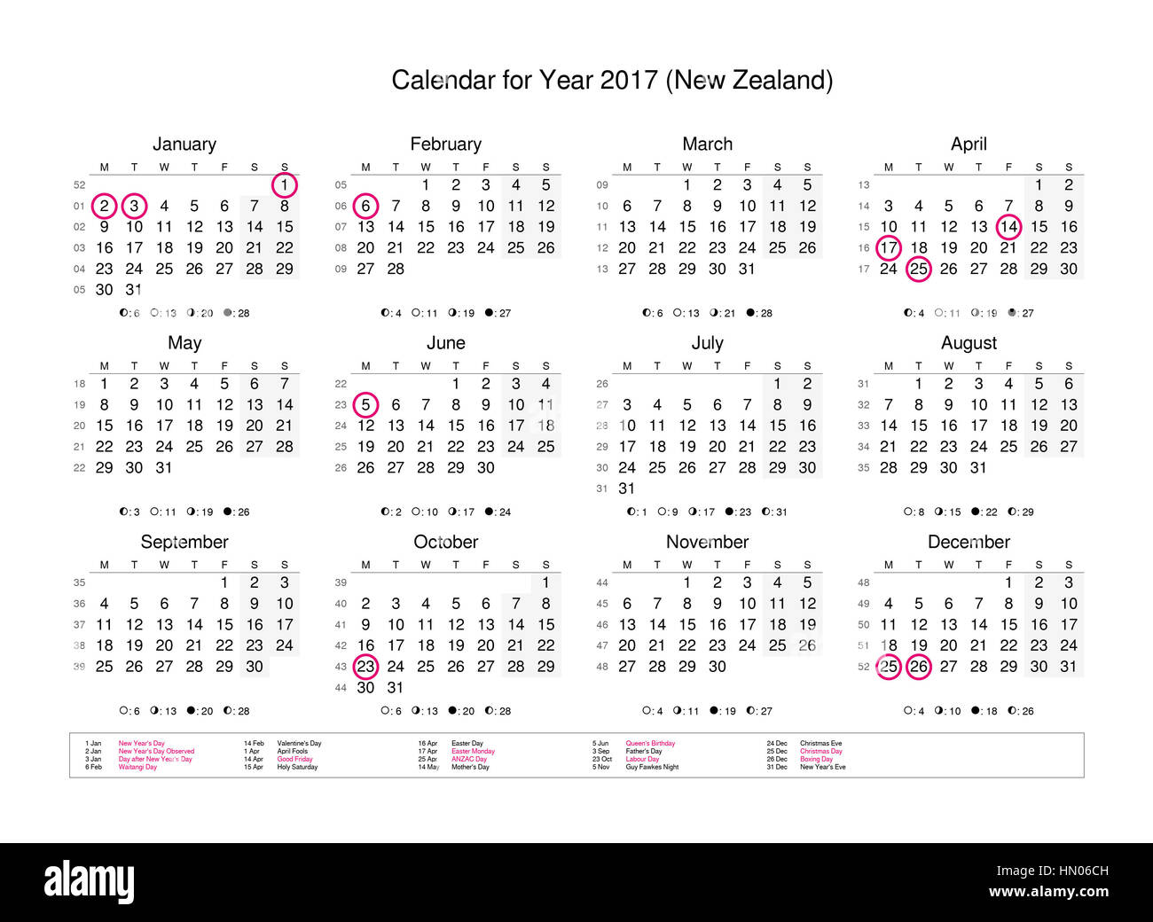 Calendar of year 2017 with public holidays and bank holidays for New