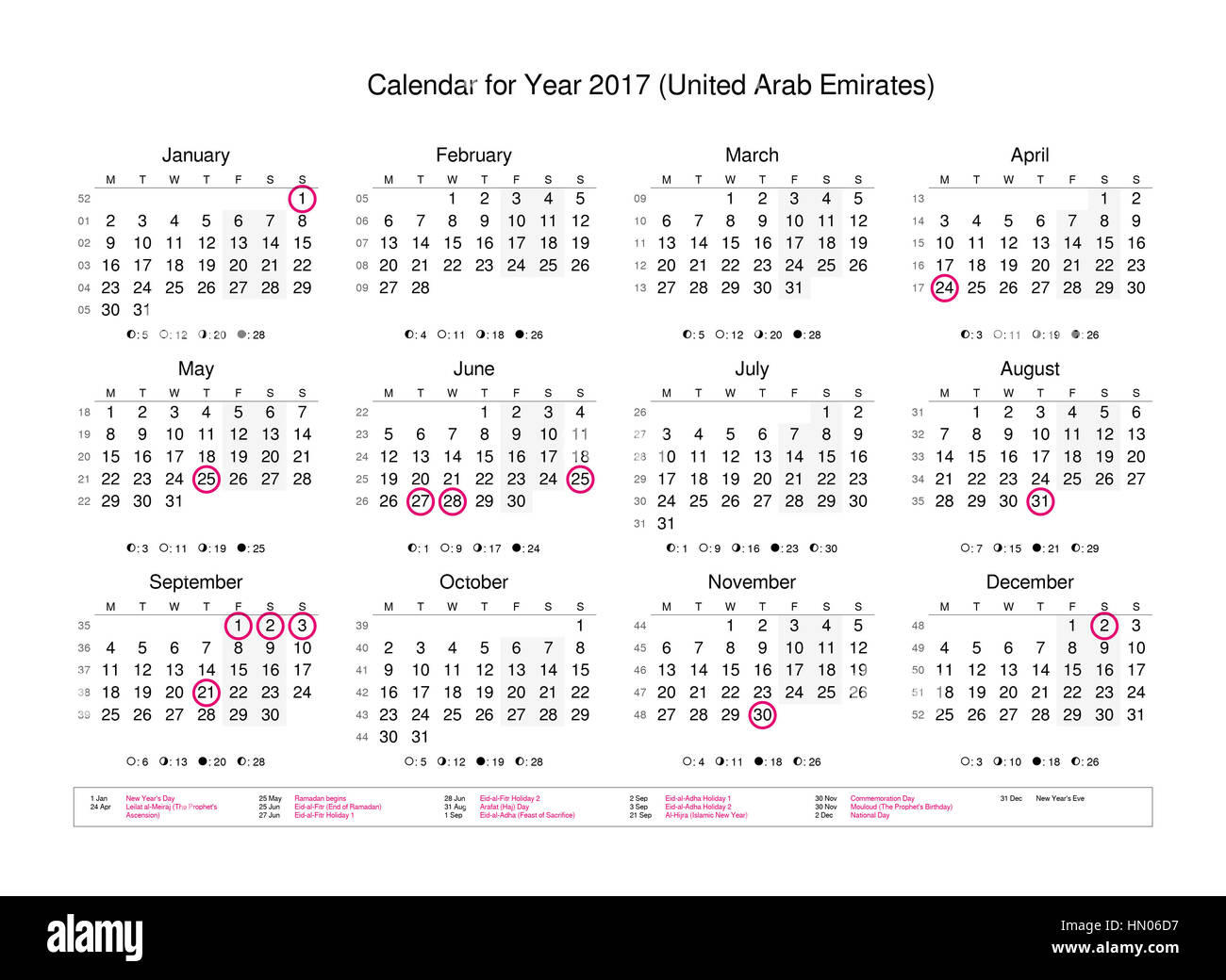 Calendar of year 2017 with public holidays and bank holidays for united