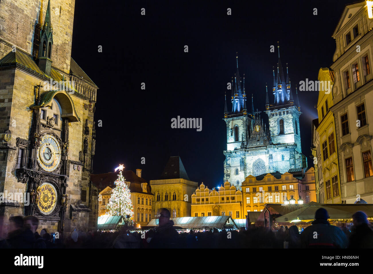 Christmas in Oldtown square (czech: Staromestske namesti) Prague, Czech Republic Stock Photo