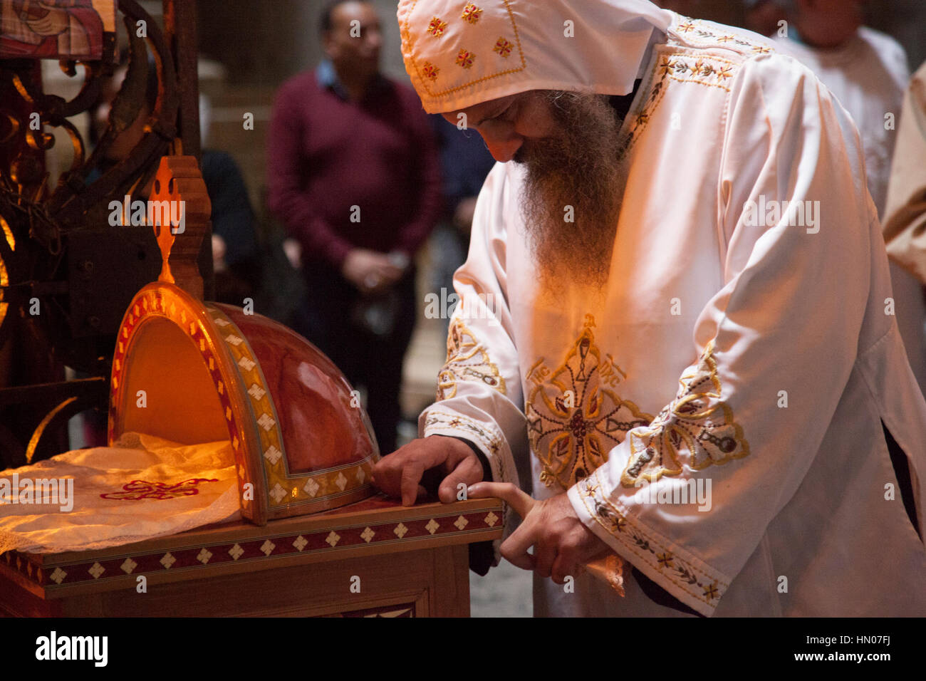 Jerusalem, Israel - November 10, 2016: Coptic priest in a Coptic 