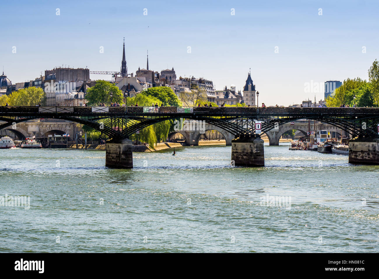 The Pont des Arts bridge with the Ile De La Cite in the background in Paris, France. Stock Photo