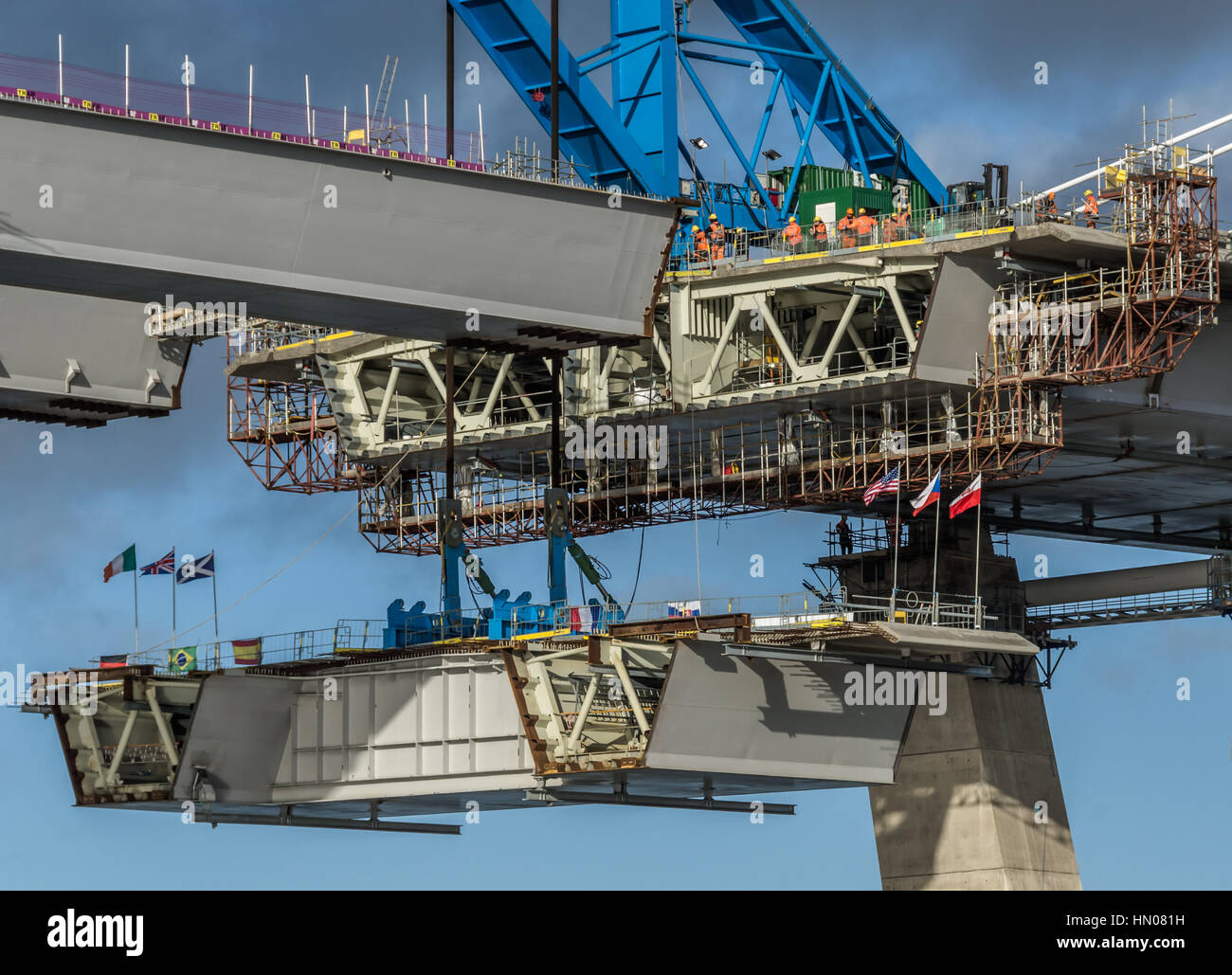 The final section of the new Queensferry Crossing over the River Forth is raised into place, 3rd February 2017. Stock Photo