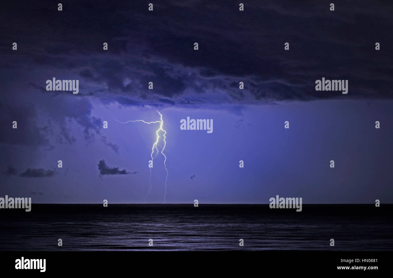 Branch lightning over Lake Ontario from Humber Bay, Toronto in summer Stock Photo