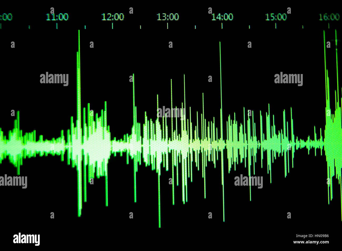Sound recording studio audio wave on computer screen in professional editing program for voice