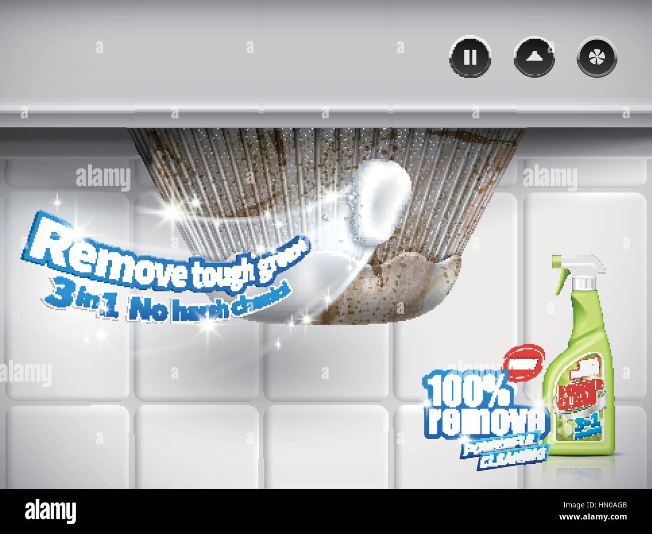 remove grease detergent ad, extractor hood background, 3d illustration