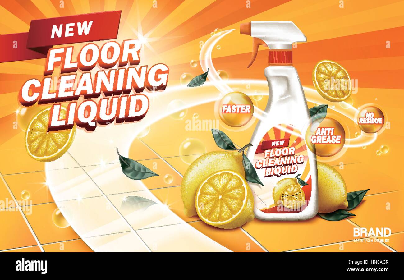lemon aroma floor cleaning liquid, yellow background, 3d illustration Stock  Vector Image & Art - Alamy