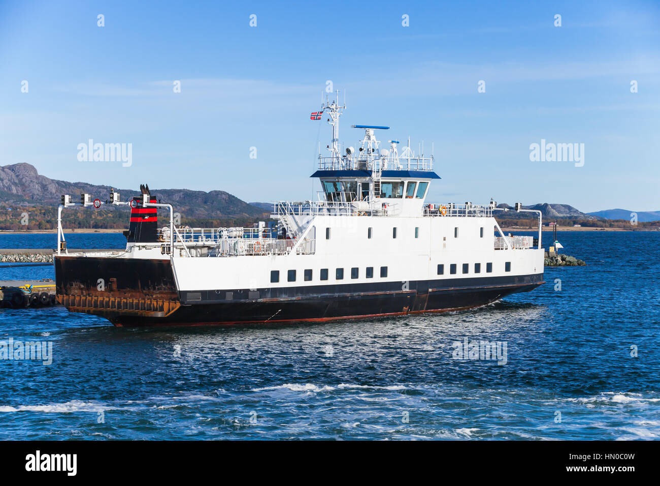 RoRo ferry ship goes on Norwegian sea. Trondheim, Norway Stock Photo