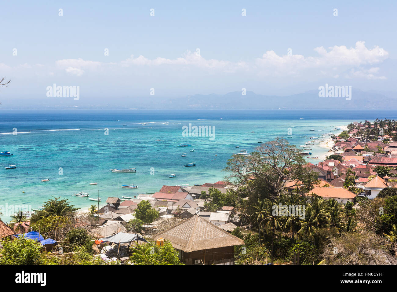 stunning view of Lembongan island from the panorama view point on the small island close to Bali, which is visible in the background, in Indonesia Stock Photo