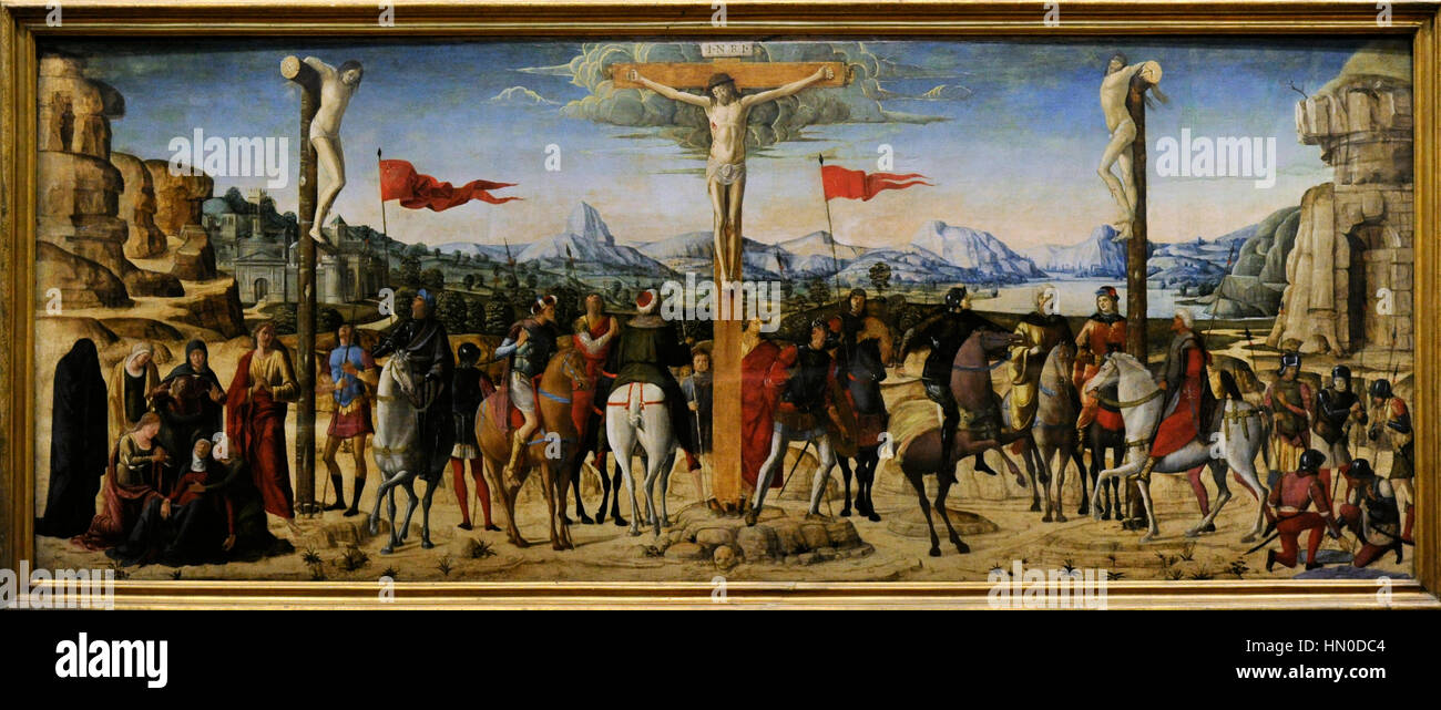 Unknown painter of Verona, active in the last quarter of 15th century. Crucifixion, 1490-93. Renaissance.  Museo di Capodimonte. Naples, Italy. Stock Photo