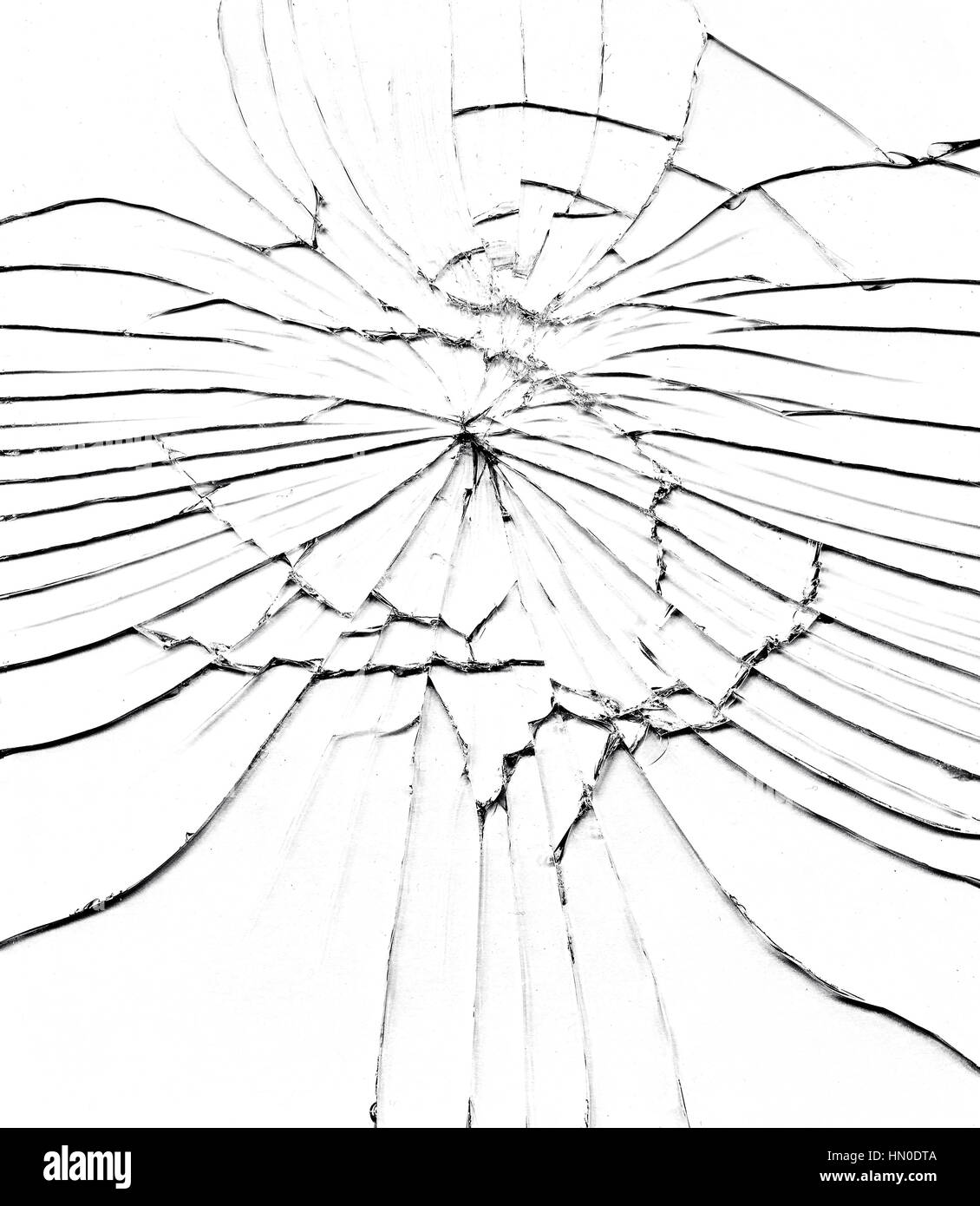 Detail of the shattered glass - cracks and shards -hit glass Stock Photo