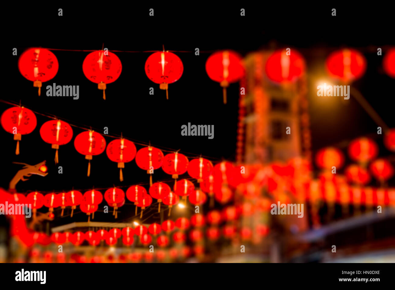 Chinese New Year Decoration--Red lanterns on glitter,bokeh,background(soft blur) Stock Photo