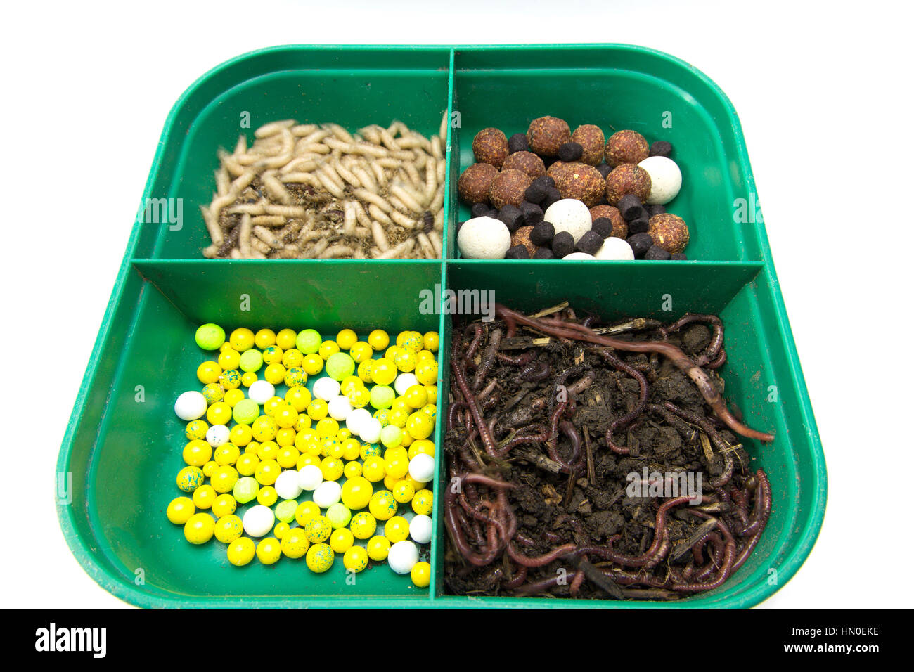 Baits for fishing. Group of earthworms. Mix baits for fishing Stock