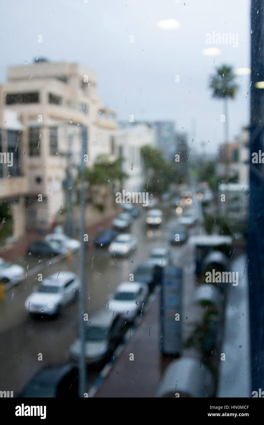 Street and Office Buildings through Rainy Window Stock Photo - Alamy