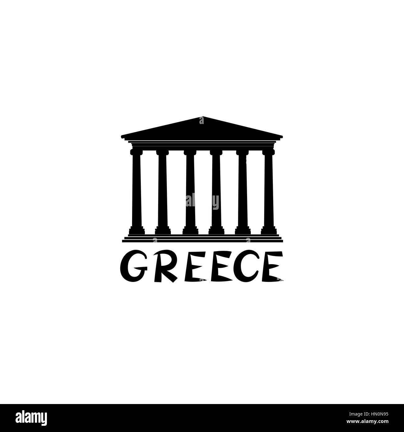 Greece sign. Greek famous landmark temple. Travel Greece label. Greek architectural icon with  lettering Stock Vector