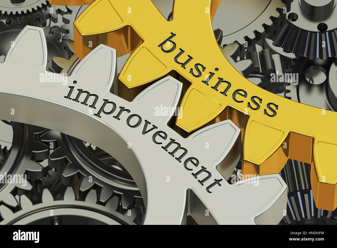 business improvement concept on the gearwheels, 3D rendering Stock Photo