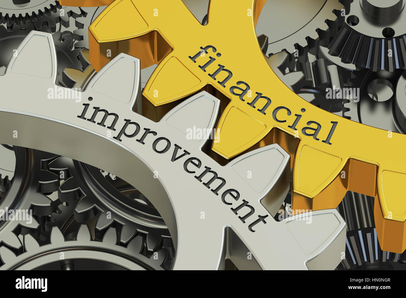 financial improvement concept on the gearwheels, 3D rendering Stock Photo