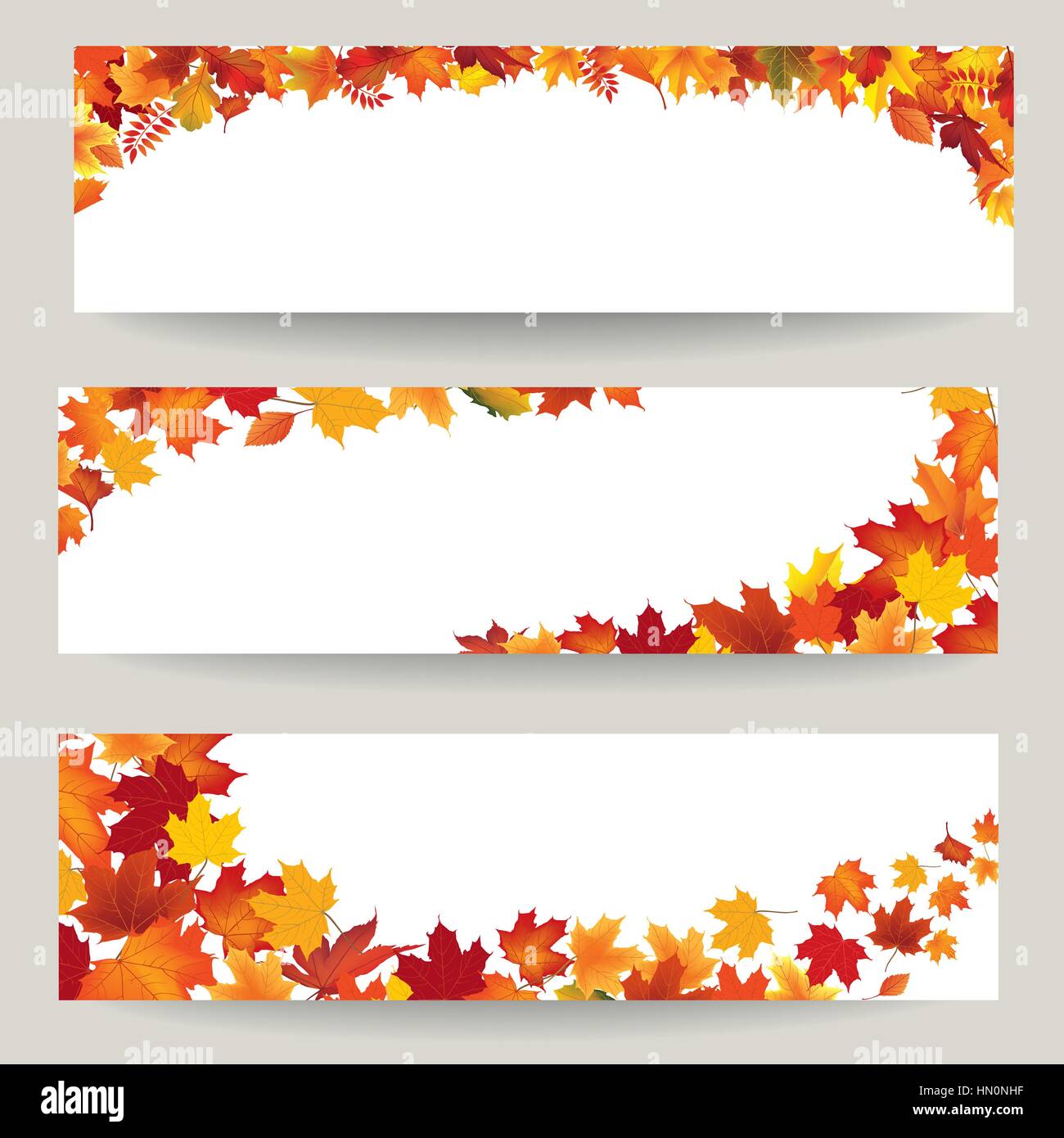 Fall leaves banner set. Swirl autumn leaf background. Nature border decor collection Stock Vector