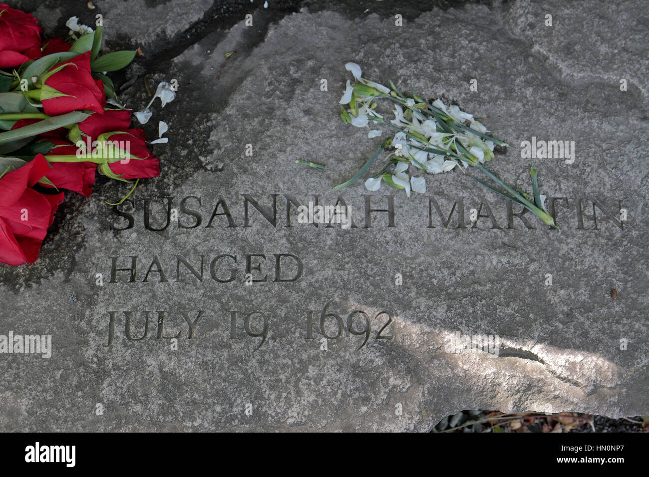 The memorial bench for Susannah Martin, one victim of the Salem Witch