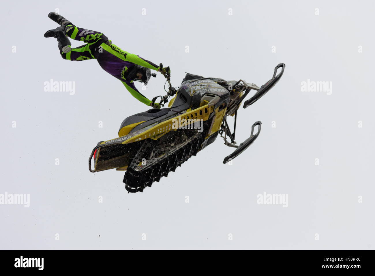 Extreme snowmobiling demonstration in downtown Montreal Stock Photo Alamy