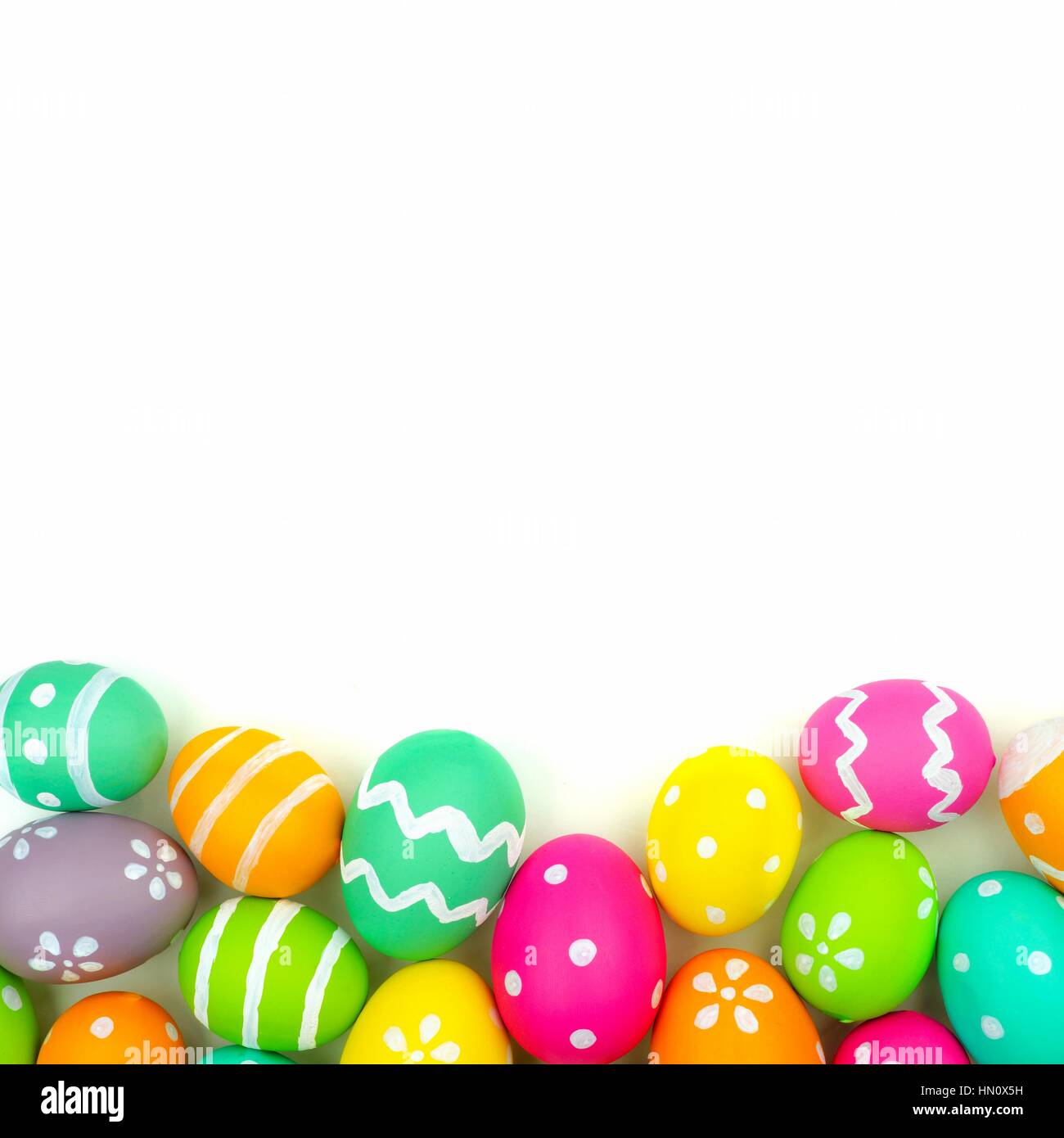 Colorful Easter egg bottom border against a white background Stock Photo