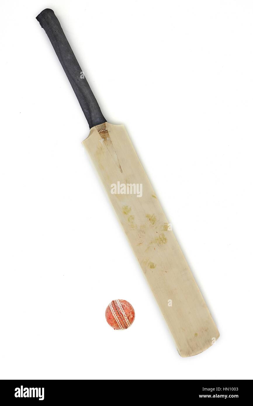 A studio photo of cricket gear on grass Stock Photo