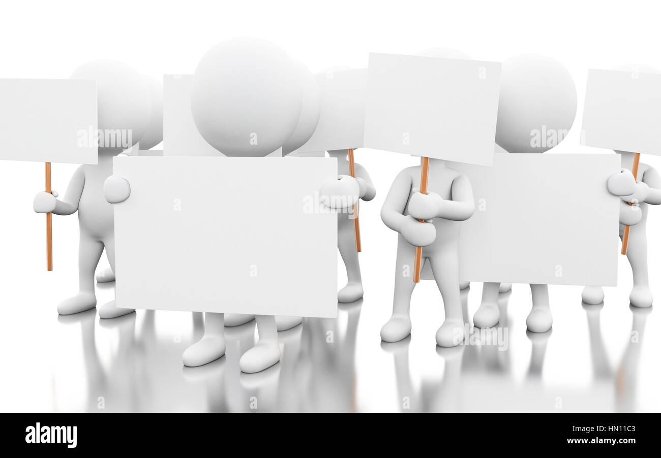 3d ilusration. Group of white people protesting. Human rights concept. Isolated white background Stock Photo