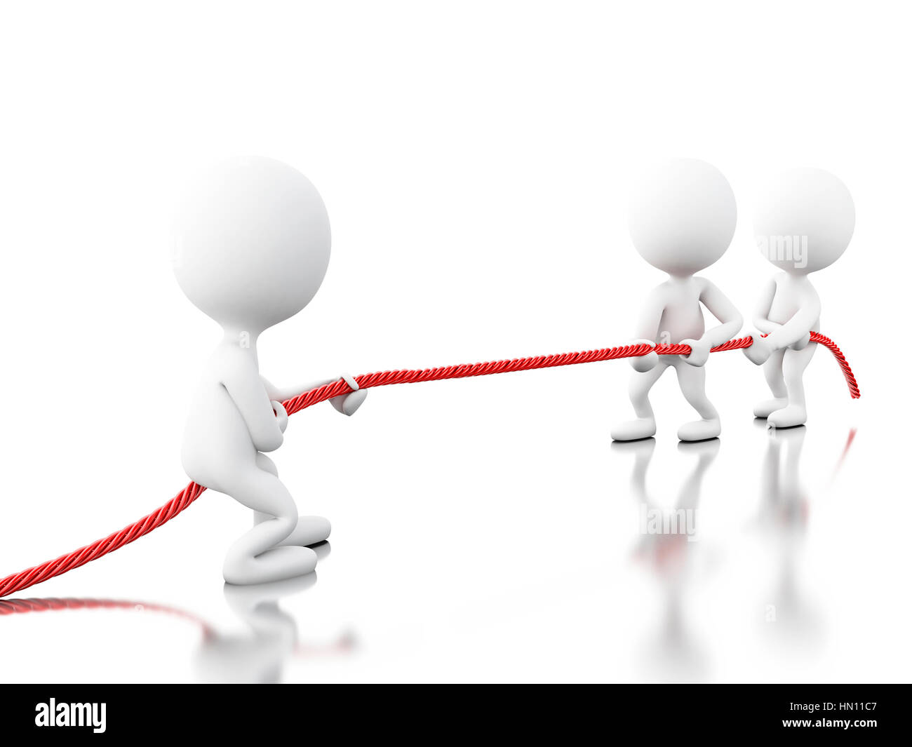 3d renderer image. White people pulling the rope. Team work concept ...